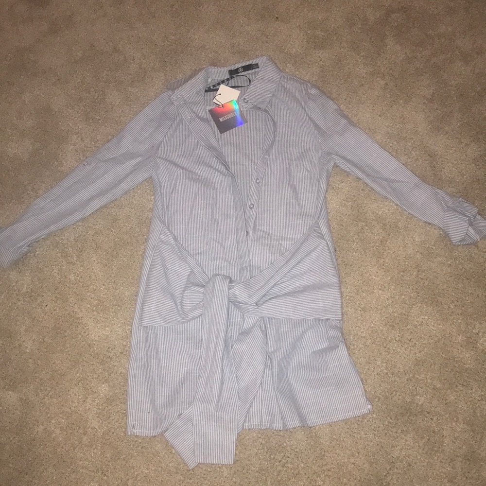 Misguided blue button up dress